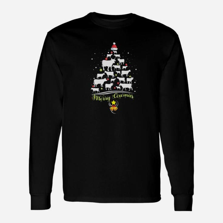Merry Cowmas Cow Lover Christmas Tree Xmas Long Sleeve T-Shirt