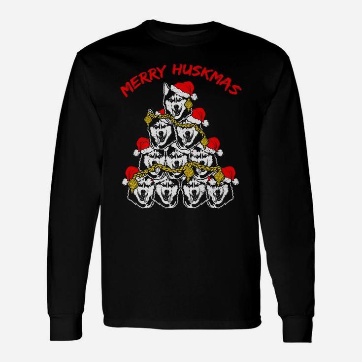 Merry Huskmas Husky Dog Ugly Christmas Tree Long Sleeve T-Shirt