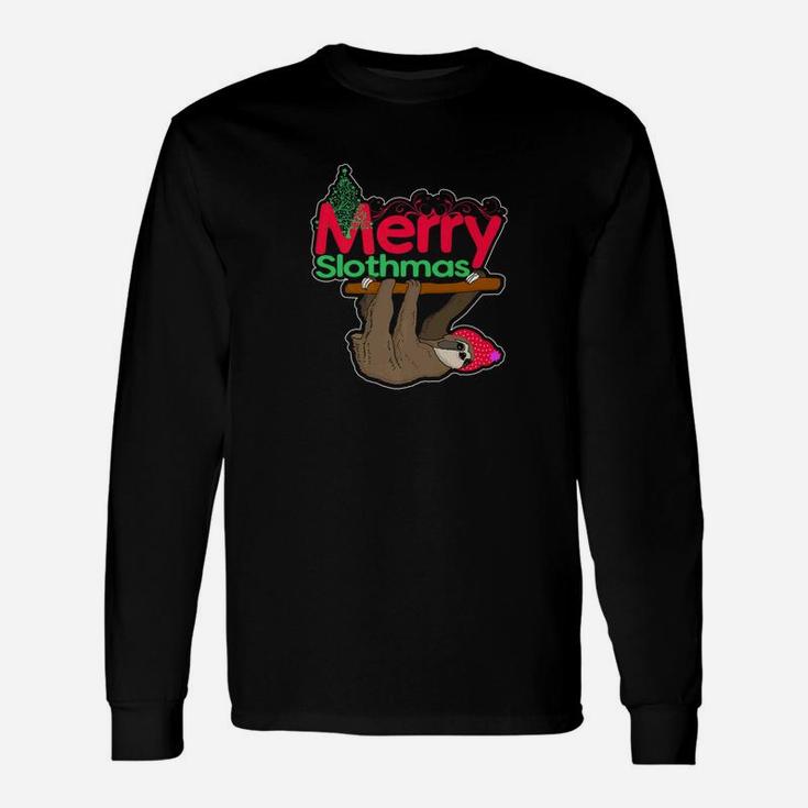 Merry Slothmas Sloth Christmas Tree Pajama Santa Xmas Long Sleeve T-Shirt