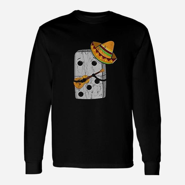 Mexican Train Dominoes With Guitar And Sombrero Long Sleeve T-Shirt