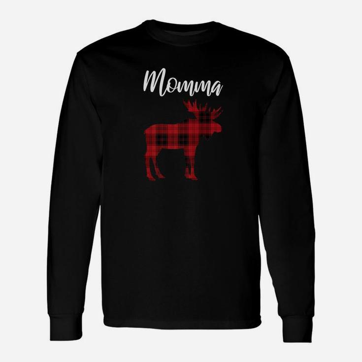 Momma Plaid Moose Matching Christmas Pajamas Long Sleeve T-Shirt