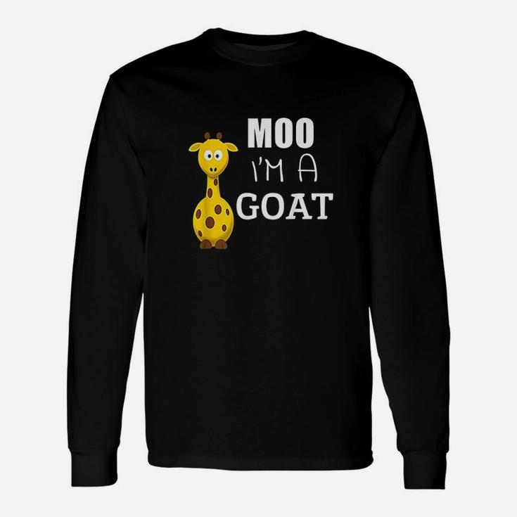 Moo I Am A Goat Cartoon Giraffe Graphic Ironic Long Sleeve T-Shirt