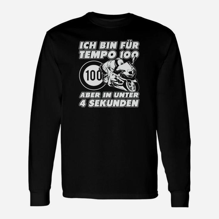 Motorrad-Enthusiasten Langarmshirts Tempo 100 in <4 Sek., Schwarzes Herrenshirt