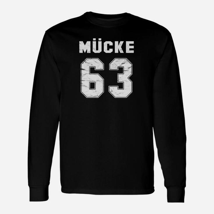 Mücke 63 Herren Sportshirt im College-Stil, Schwarzes Tee mit Aufdruck Langarmshirts