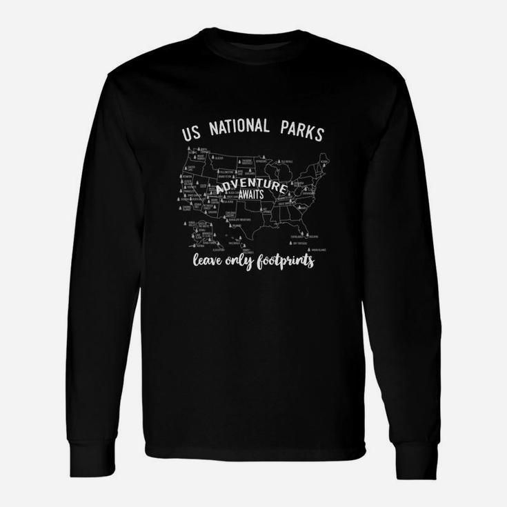 National Parks Map Shirt Lists All 59 National Parks Long Sleeve T-Shirt