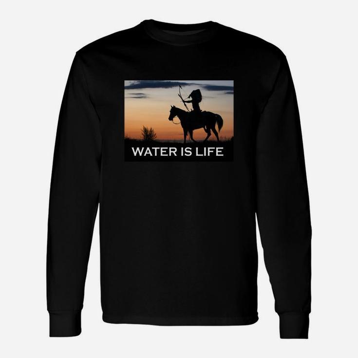 Native American Warrior Shirt Water Is Life Horse T-shirt Long Sleeve T-Shirt