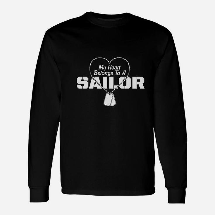 Navy Wife Girlfriend My Heart Belongs To A Sailor Missy Fit Ladies Long Sleeve T-Shirt