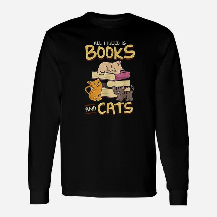 All I Need Is Books And Cats Adorable Book Obsessed Cat Long Sleeve T-Shirt