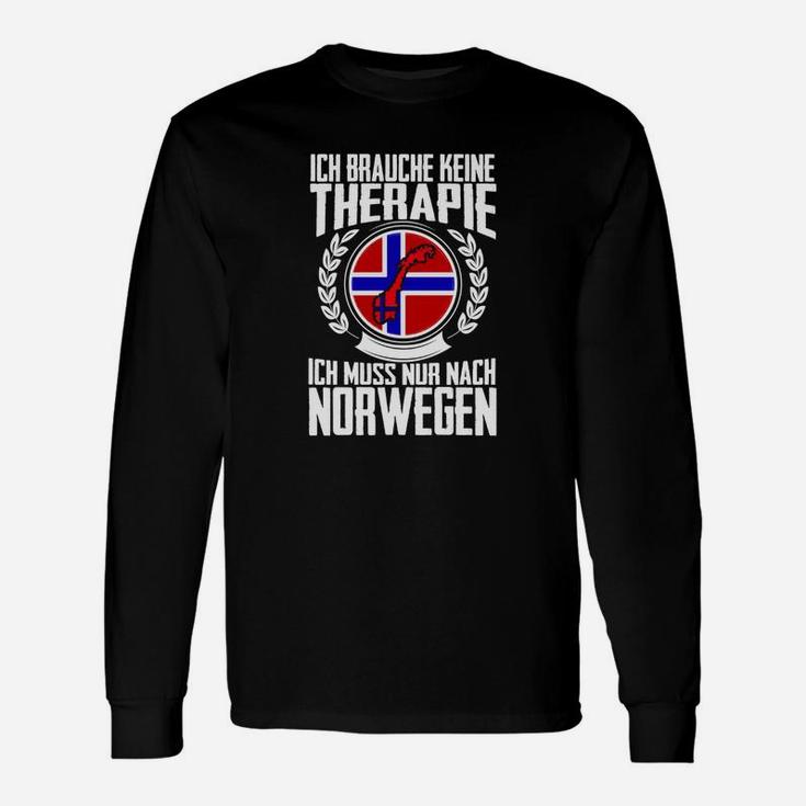 Norwegen Therapie Langarmshirts, Lustiges Schwarzes Tee mit Spruch