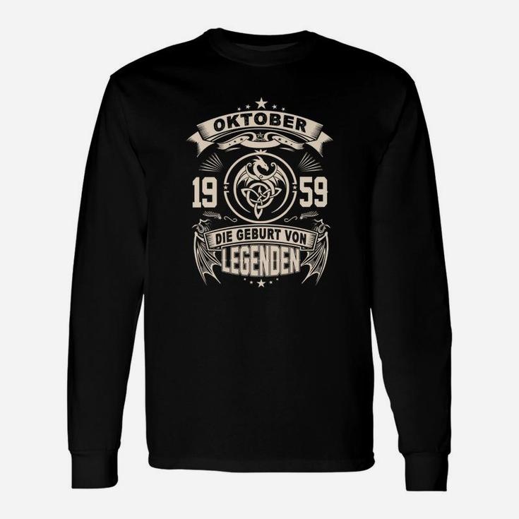 Oktober 1959 Legenden Geburt Schwarzes Langarmshirts, Retro Geburtsjahr Design