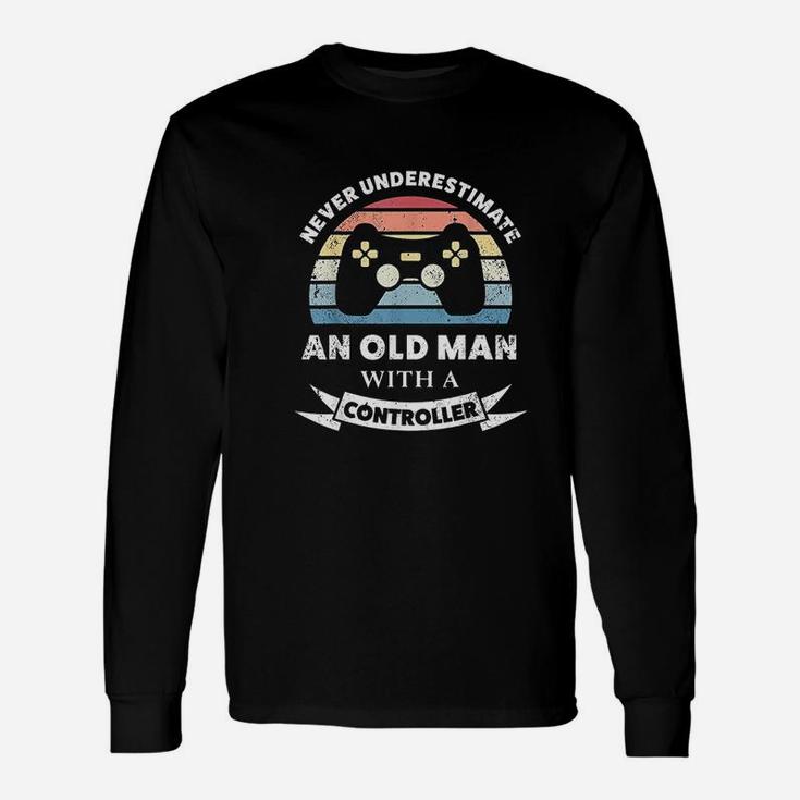 Old Man With A Controller Gaming Gamer Dad Long Sleeve T-Shirt