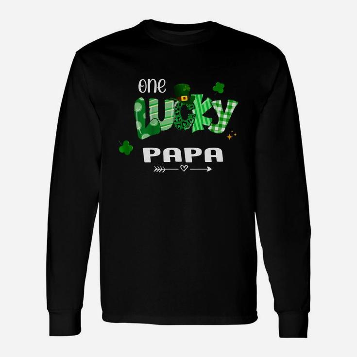 One Lucky Papa Shamrock Leopard Green Plaid St Patrick Day Long Sleeve T-Shirt