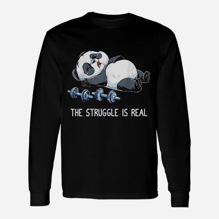 Panda The Struggle Is Real Weightlifting Fitness Gym Long Sleeve T-Shirt