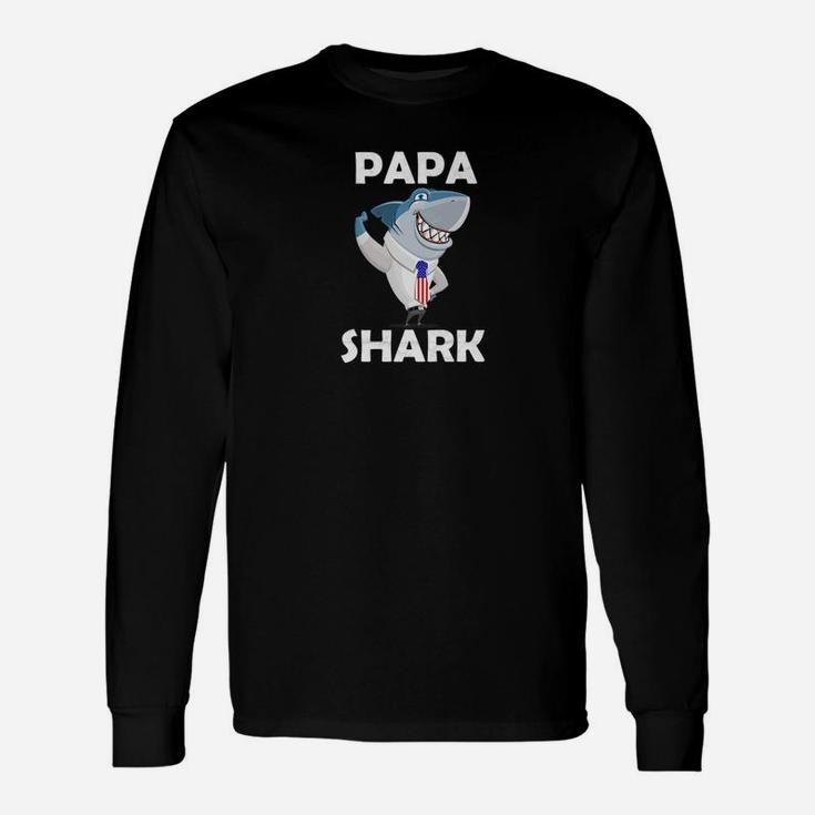 Papa Shark Premium Shirt American Flag Fathers Day Long Sleeve T-Shirt