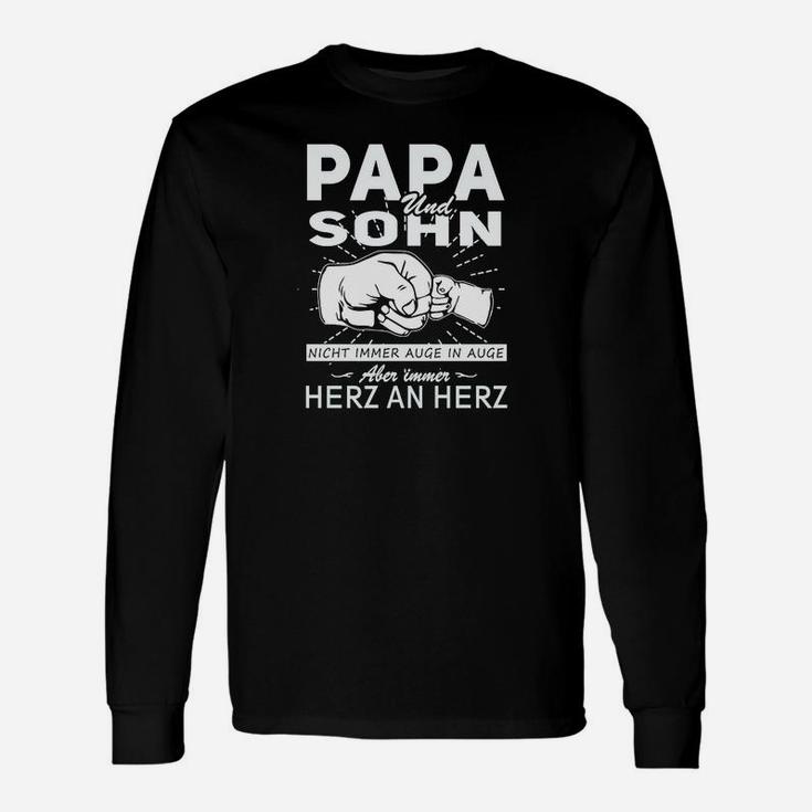 Papa und Sohn Herz an Herz Schwarz Langarmshirts mit Motivspruch