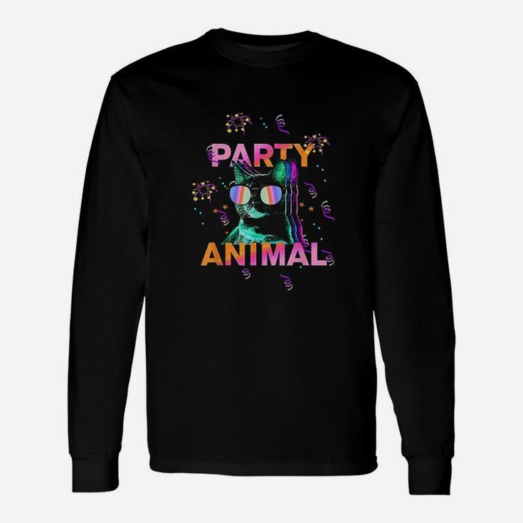 Party Cat Party Animal Colorful Graphic Long Sleeve T-Shirt