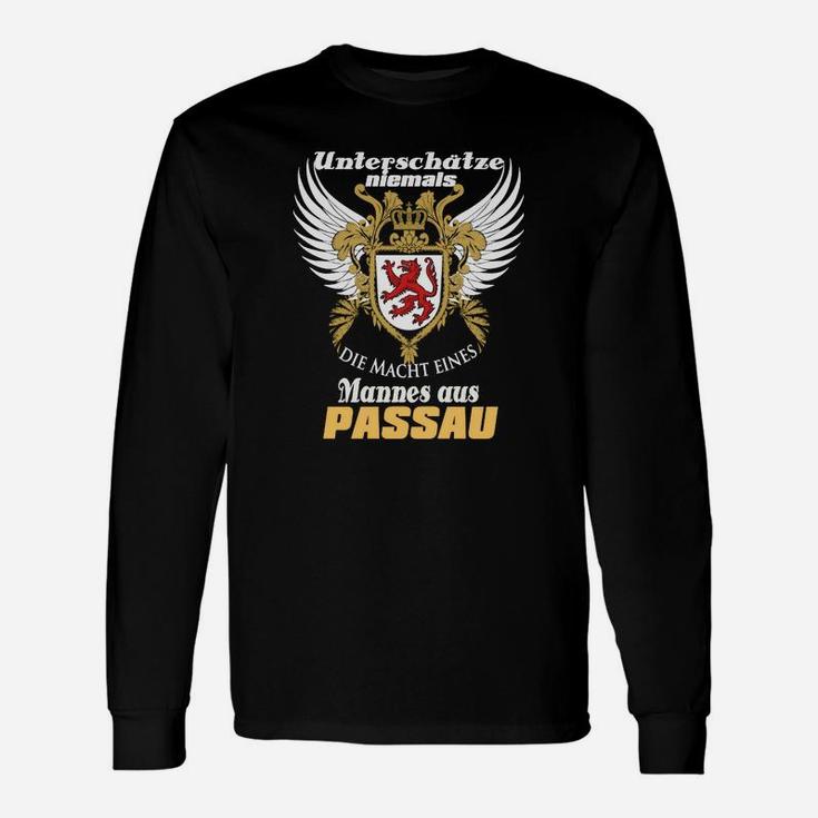 Passau Stolz Adler Langarmshirts für Herren, Schwarz mit Wappen & Spruch