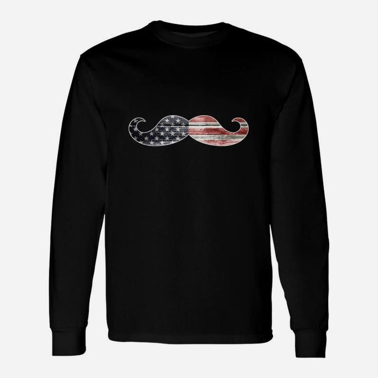 Patriotic, American Flag Mustache Long Sleeve T-Shirt