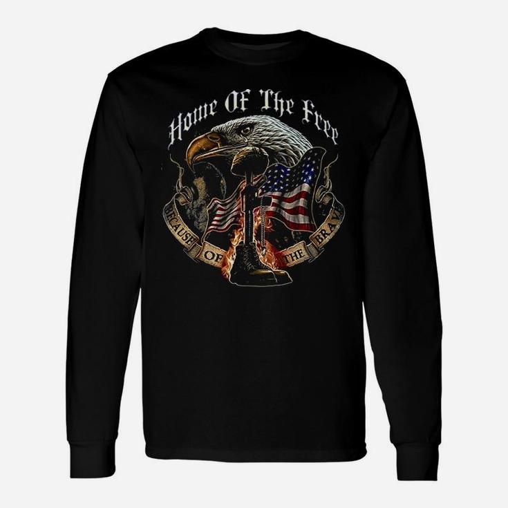 Patriotic Home Of The Free American Flag Marine Corps Us Army Air Force Us Navy Military Long Sleeve T-Shirt