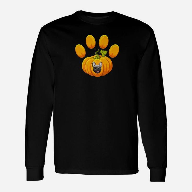 Paw Print Pumpkin Halloween Pawpkin French Bulldog Long Sleeve T-Shirt