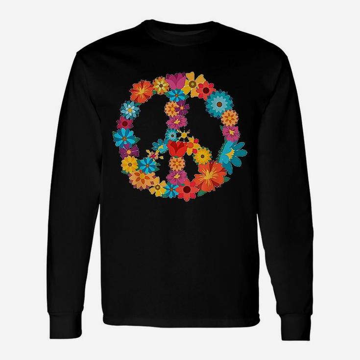 Peace Love 60s 70s Hippie Costume Colorful Flowers Long Sleeve T-Shirt