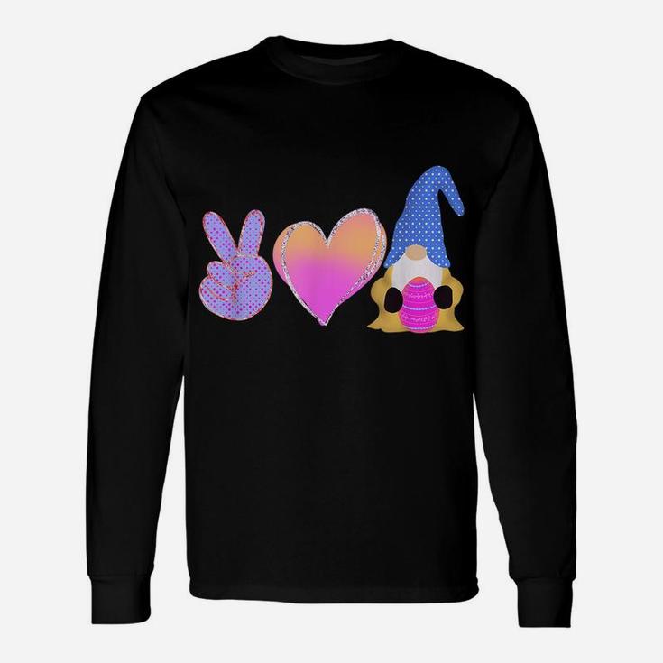 Peace Love Gnome Holding Easter Egg Love Easter Gnome Long Sleeve T-Shirt