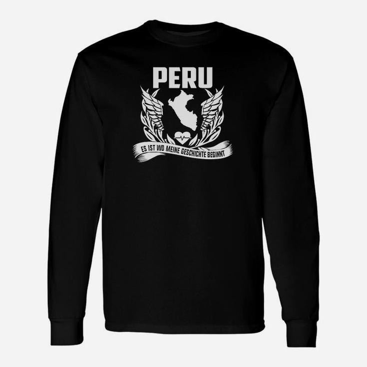Peru Stolzes Erbe Grafik Langarmshirts, Schwarz-Weiß Aufdruck