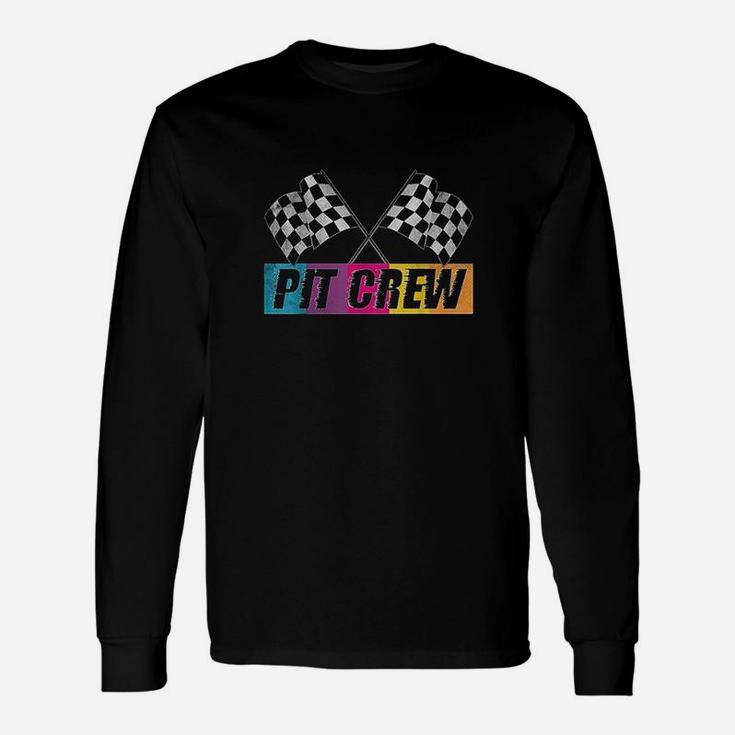 Pit Crew Race Car Party Checkered Flag Car Racing Party Long Sleeve T-Shirt