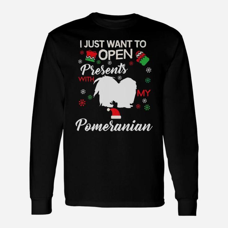 Pomeranian Christmas Clothes Open Presents Dog Clothing Long Sleeve T-Shirt