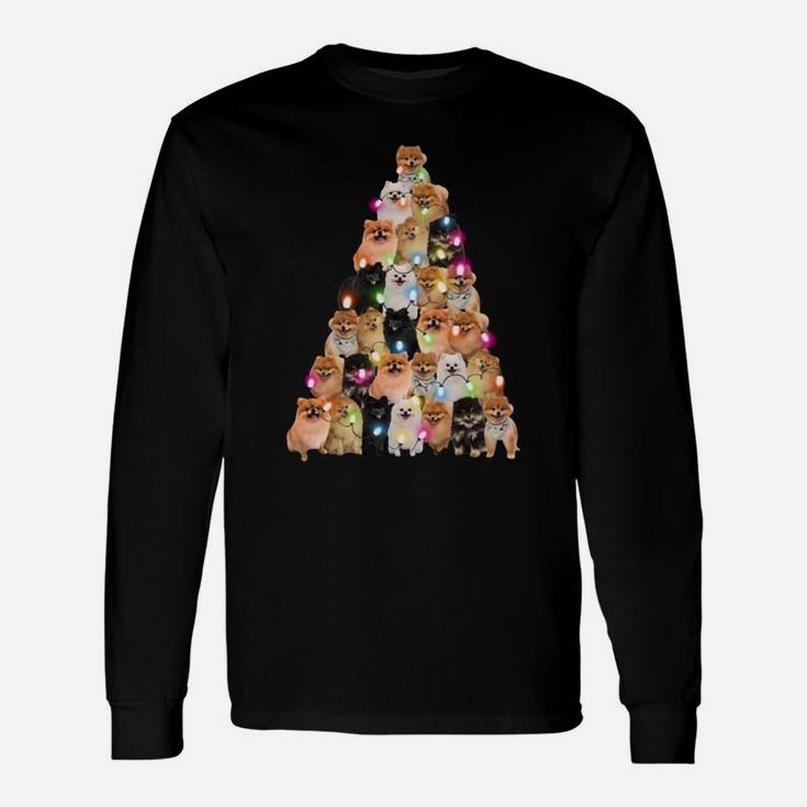 Pomeranian Dogs Lights Christmas Tree Shirt Long Sleeve T-Shirt