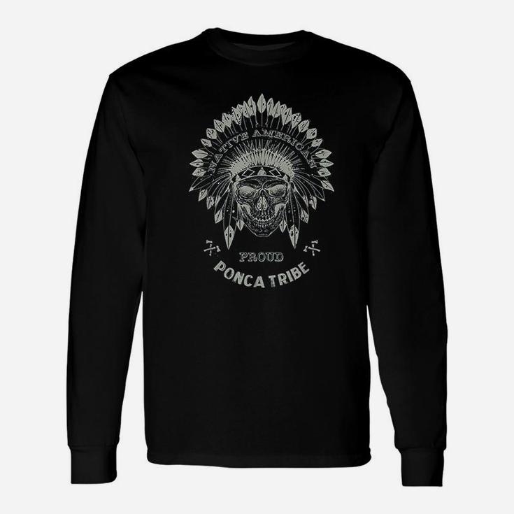 Ponca Tribe Native American Indian Respect Skull Long Sleeve T-Shirt