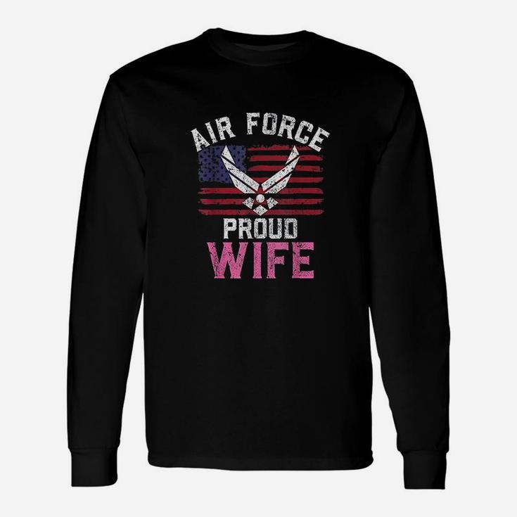 Proud Air Force Wife American Flag Veteran Long Sleeve T-Shirt