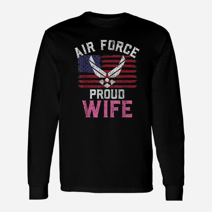 Proud Air Force Wife American Flag Veteran Long Sleeve T-Shirt