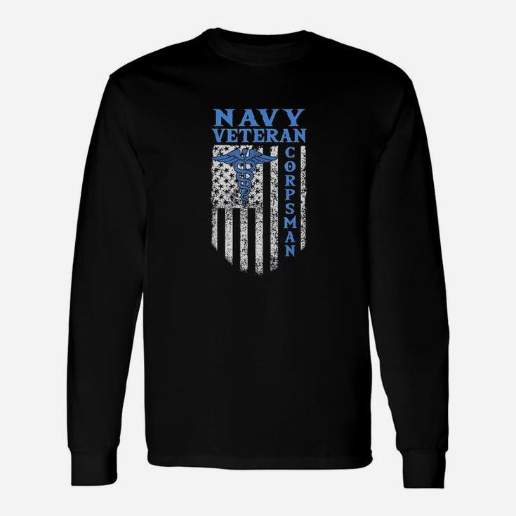 Proud Navy Corpsman Usa Flag Vintage Veteran Long Sleeve T-Shirt