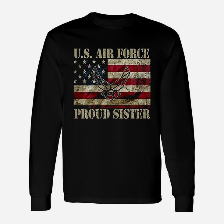 Proud Sister Us Air Force Vintage Usa Flag Retro Girls Long Sleeve T-Shirt