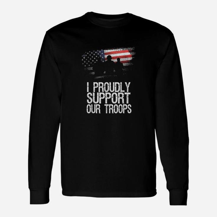 I Proudly Support Our Troops Veteran's Day Vintage Usa Flag Long Sleeve T-Shirt