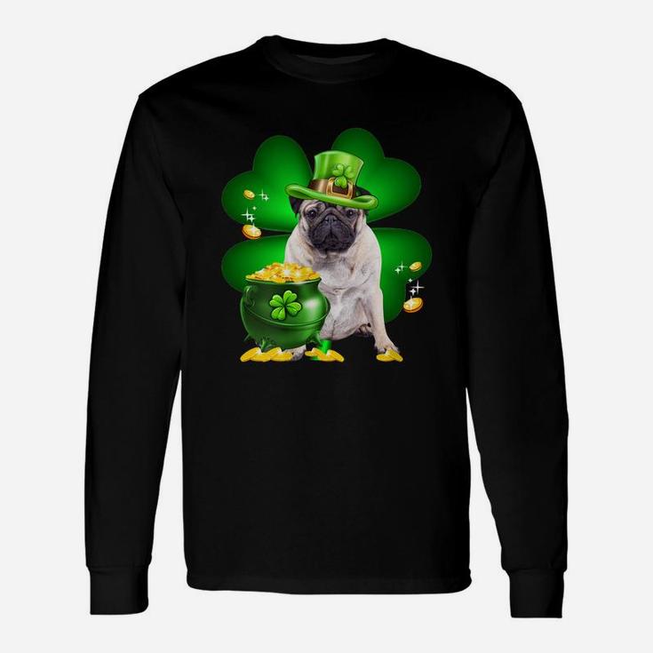 Pug Shamrock St Patricks Day Irish Great Dog Lovers Long Sleeve T-Shirt