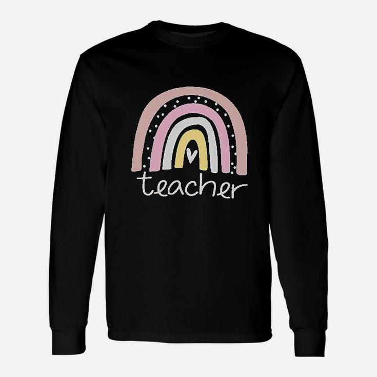Rainbow Teacher Teacher Love Heart Cute Graphic Inspirational Long Sleeve T-Shirt
