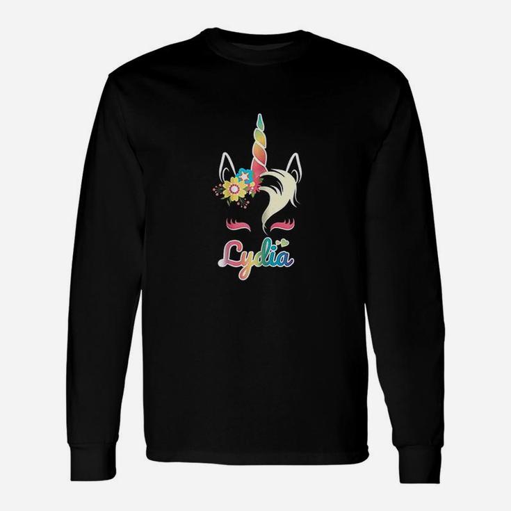 Rainbow Unicorn Lydia Custom Name For Girls Long Sleeve T-Shirt