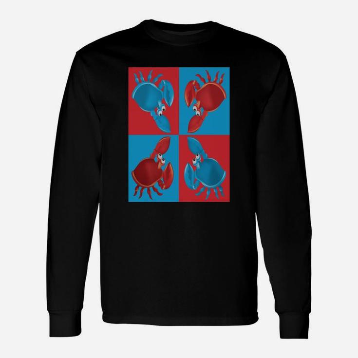 Red And Blue Crabs On Blue And Red Squares Long Sleeve T-Shirt