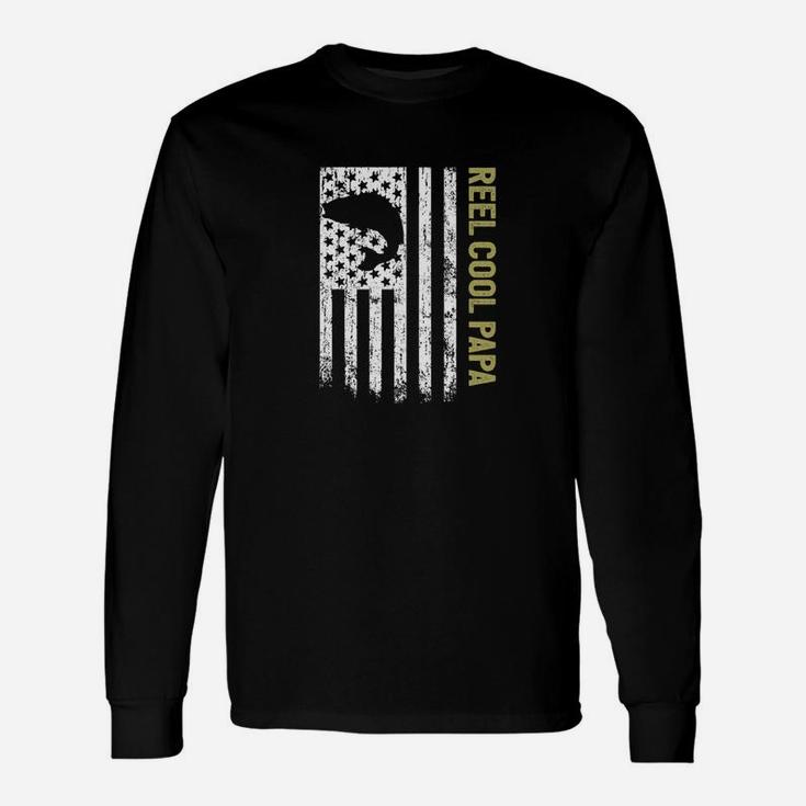 Reel Cool Papa Fishing Fathers Day American Flag Premium Long Sleeve T-Shirt