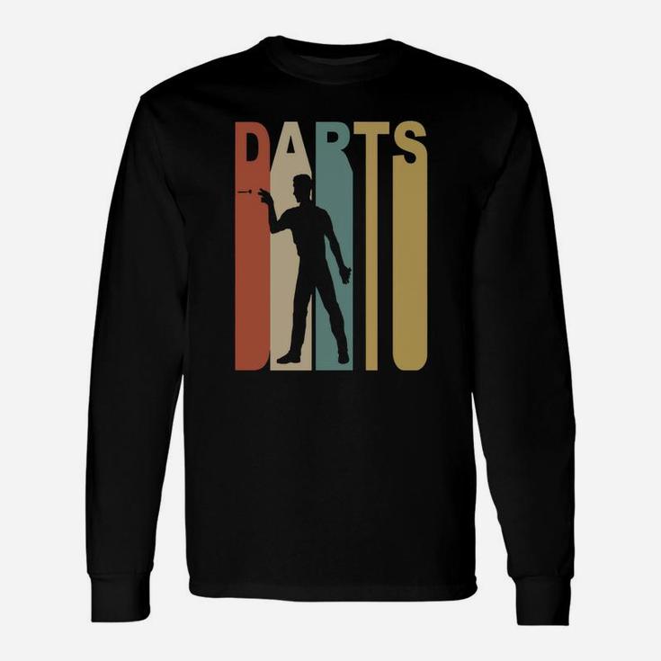 Retro 1970s Style Darts Player Silhouette Darts Long Sleeve T-Shirt