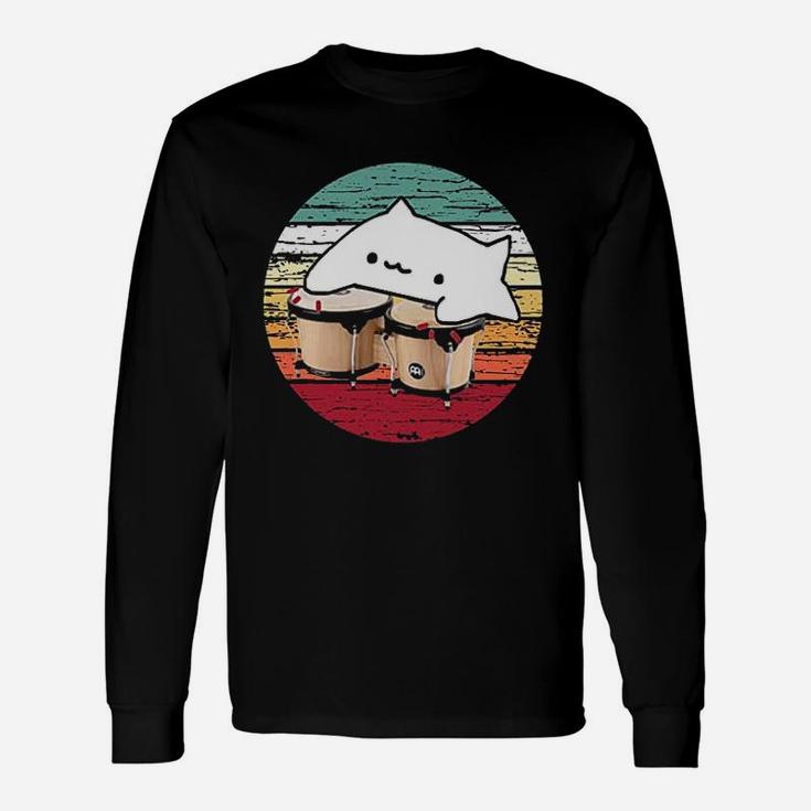 Retro Bongo Cat Dank Meme Vintage Graphic Long Sleeve T-Shirt