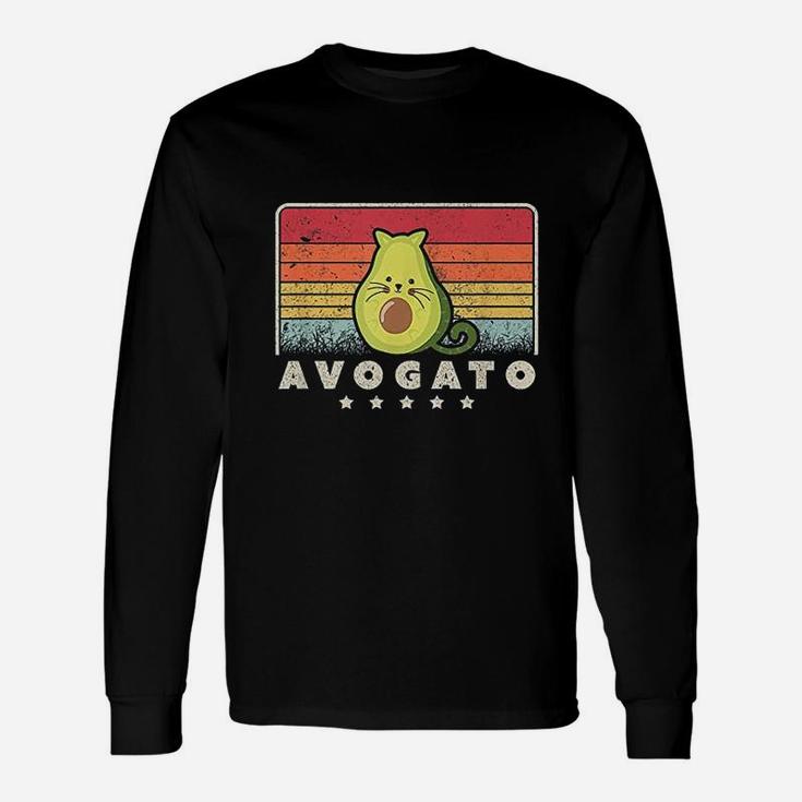 Retro Cat Avocado Long Sleeve T-Shirt