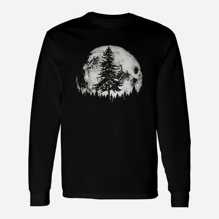 Retro Full Moon N Minimalist Pine Tree Vintage Graphic Long Sleeve T-Shirt