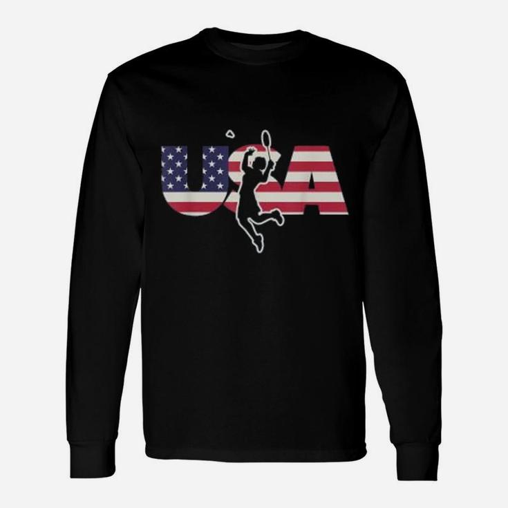 Retro Usa Badminton American For Us Badminton Player Long Sleeve T-Shirt