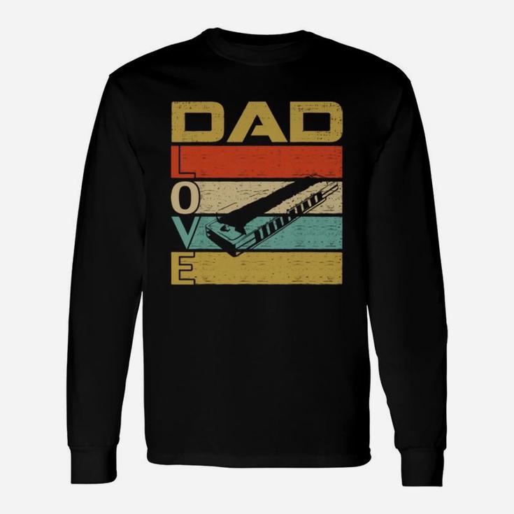 Retro Vintage Dad Love Harmonica Fathers Day Shirt Long Sleeve T-Shirt