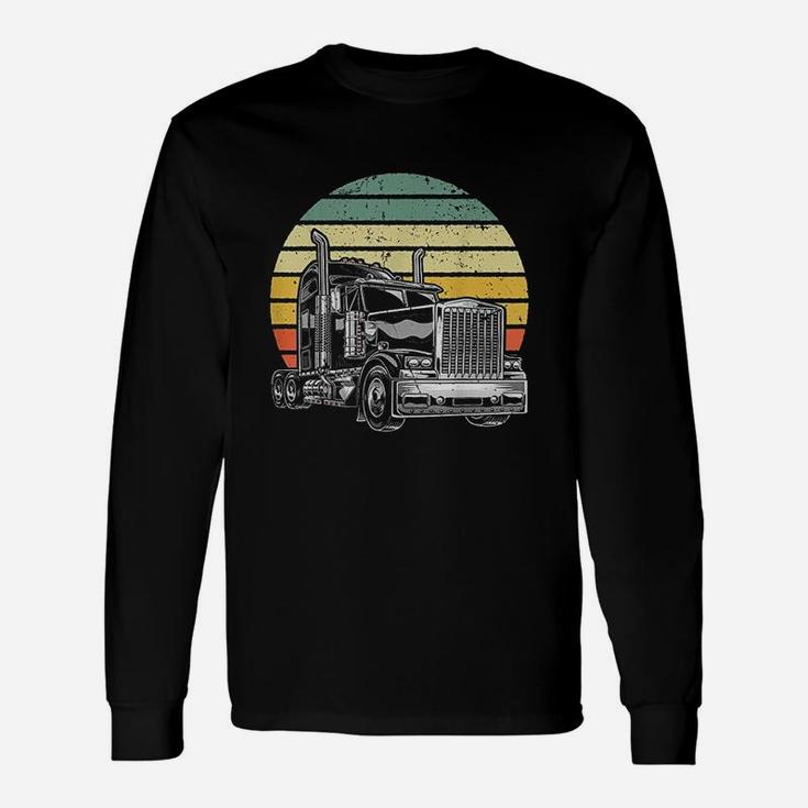 Retro Vintage Trucker Big Rig Semi Trailer Truck Driver Long Sleeve T-Shirt