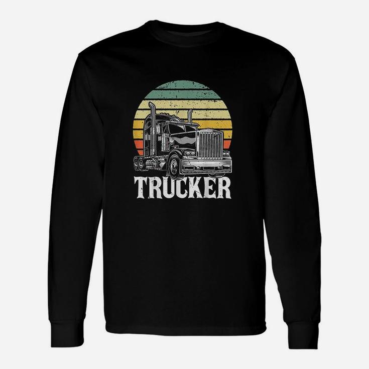 Retro Vintage Trucker Big Rig Semi-trailer Truck Driver Long Sleeve T-Shirt