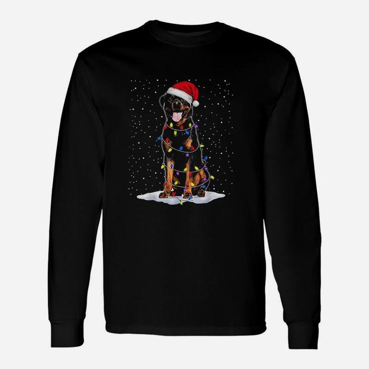 Rottweiler Santa Christmas Tree Lights Long Sleeve T-Shirt